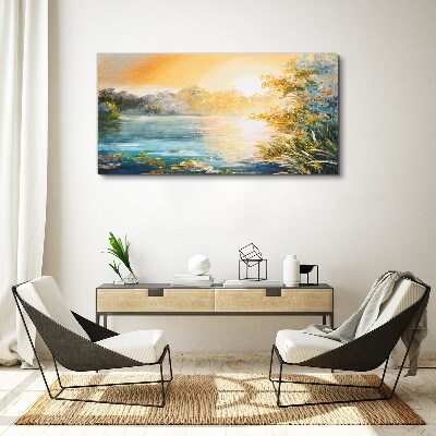 Vászonkép Reggeli nyugalom a folyó mellett