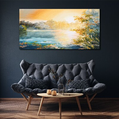 Vászonkép Reggeli nyugalom a folyó mellett