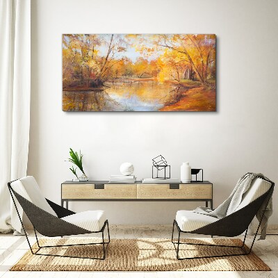 Vászonkép Őszi táj a folyó mellett