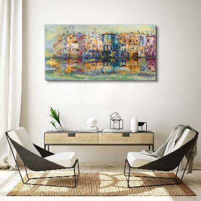 Vászonkép Színes város a víz mellett