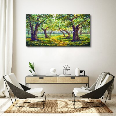 Vászonkép Zöld liget a nap sugaraiban