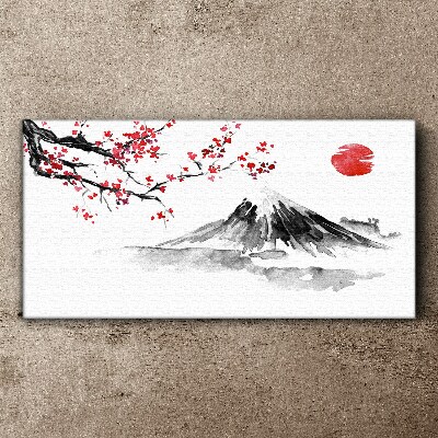 Vászonkép Cseresznyevirágok és hegyi táj