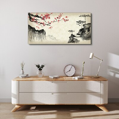 Vászonkép Táj virágzó ágak