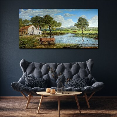 Vászonkép Békés vidéki táj folyóval