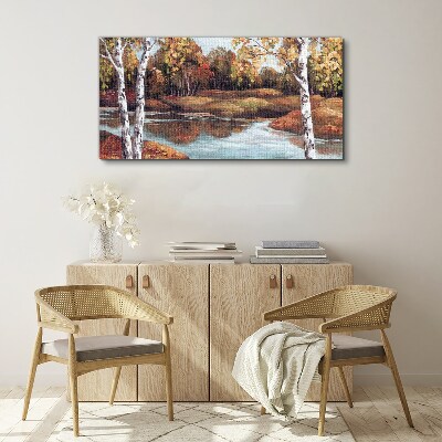 Vászonkép Őszi táj a folyó mellett