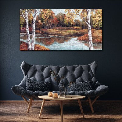 Vászonkép Őszi táj a folyó mellett