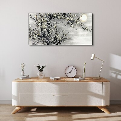 Vászonkép Virágzó ág monokróm tónusban
