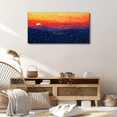 Vászonkép Naplemente egy hegyi táj felett