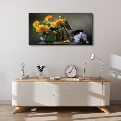 Vászonkép Macskák és napraforgók