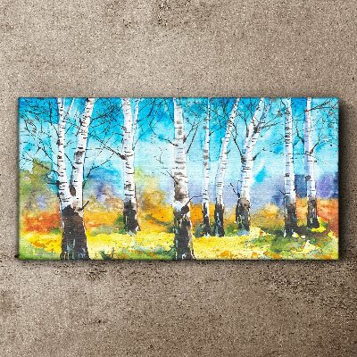 Vászonkép Nyírfák élénk tájon