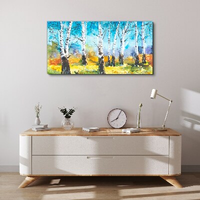Vászonkép Nyírfák élénk tájon