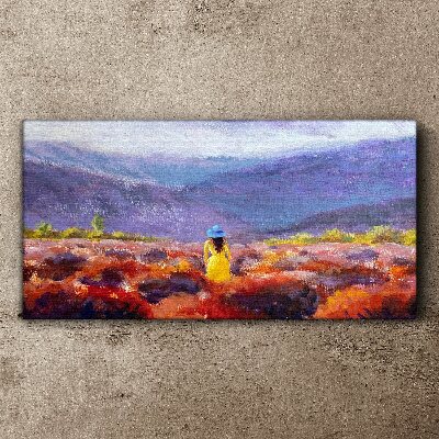 Vászonkép Nő a lila tájban