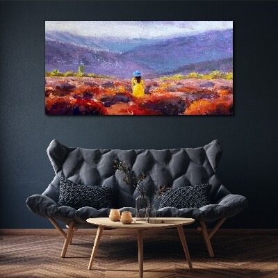 Vászonkép Nő a lila tájban