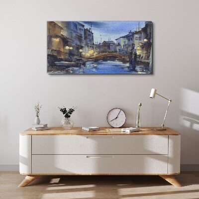 Vászonkép Esti táj a víz felett