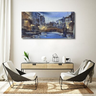 Vászonkép Esti táj a víz felett