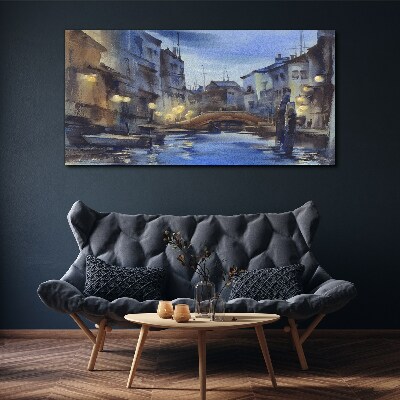 Vászonkép Esti táj a víz felett