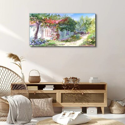 Vászonkép Nyári táj ház és a fák