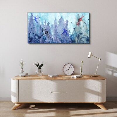 Vászonkép Karcsú szitakötők erdei tájban