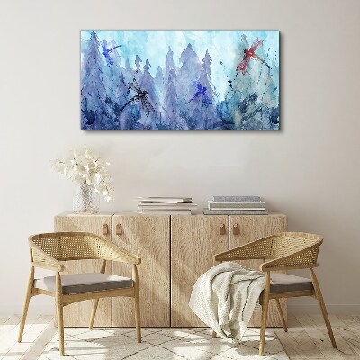 Vászonkép Karcsú szitakötők erdei tájban