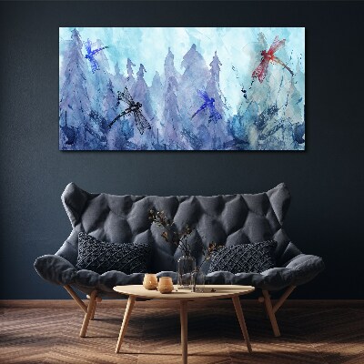 Vászonkép Karcsú szitakötők erdei tájban