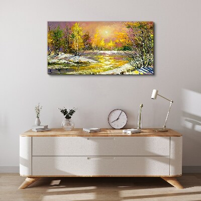 Vászonkép Arany folyó az őszi erdőben