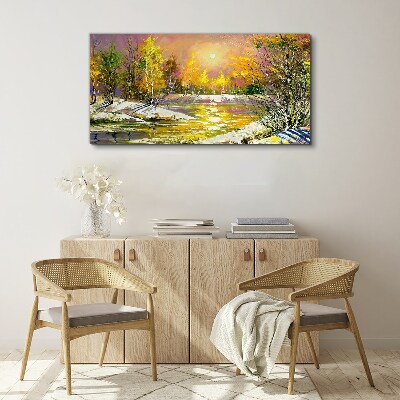 Vászonkép Arany folyó az őszi erdőben