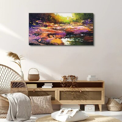 Vászonkép Színes táj a folyó mellett