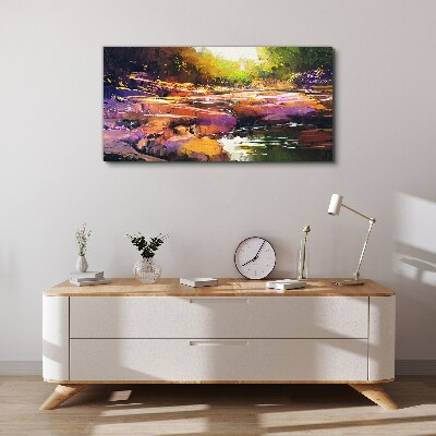 Vászonkép Színes táj a folyó mellett