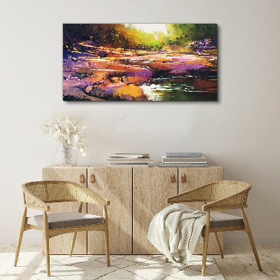 Vászonkép Színes táj a folyó mellett