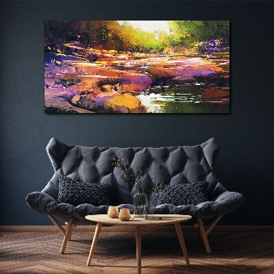 Vászonkép Színes táj a folyó mellett