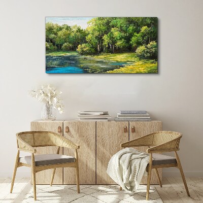 Vászonkép Zöld táj a víz felett