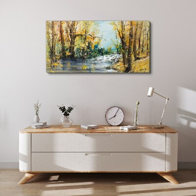 Vászonkép Őszi táj a folyó mellett