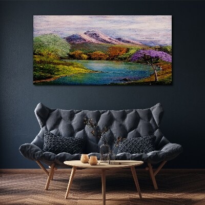Vászonkép Hegyi táj egy tóval