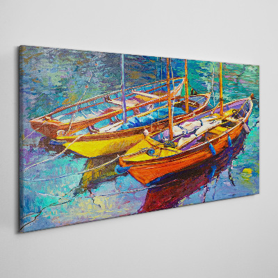 Vászonkép Színes csónakok nyugodt vízen