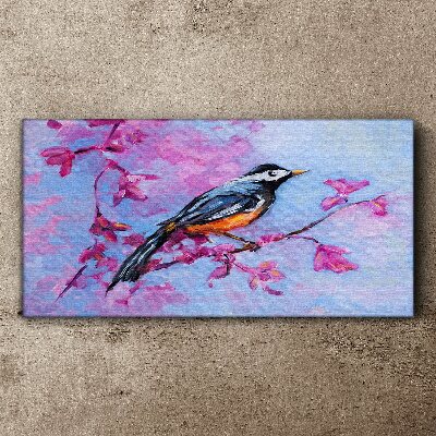 Vászonkép Tavaszi madár rózsaszín ágak