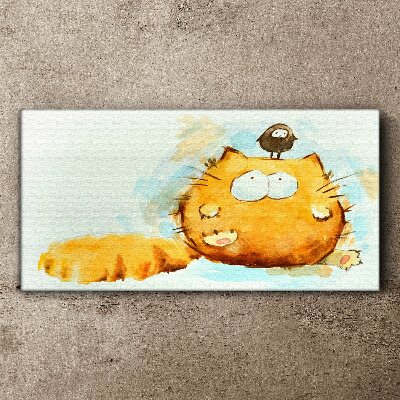 Vászonkép Macska madárral