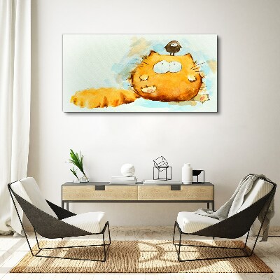 Vászonkép Macska madárral