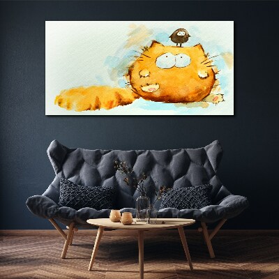 Vászonkép Macska madárral