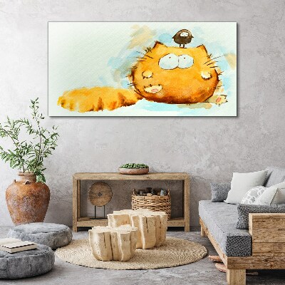 Vászonkép Macska madárral