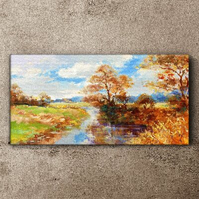Vászonkép Őszi táj a folyó mellett