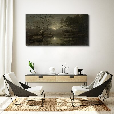 Vászonkép Éjszakai táj egy szarvassal