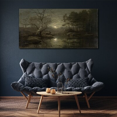 Vászonkép Éjszakai táj egy szarvassal