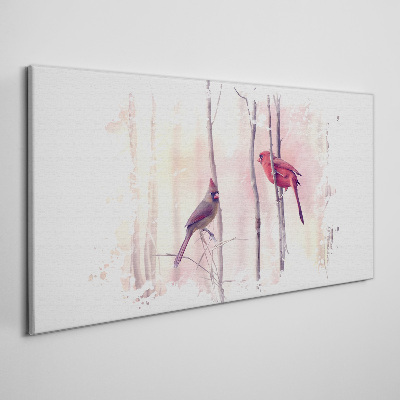 Vászonkép Madarak a téli erdőben