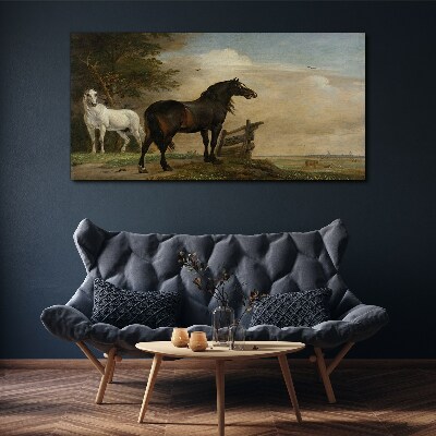 Vászonkép Békés táj lovakkal