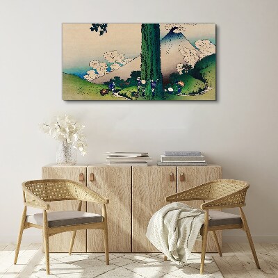 Vászonkép Japán falu vulkánnal