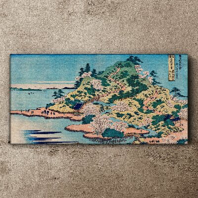 Vászonkép Hegyi táj virágzó fákkal