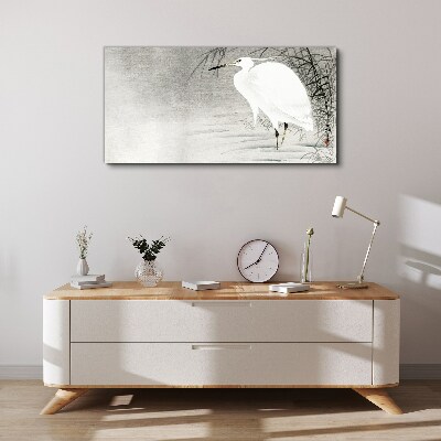 Vászonkép Fehér daru egy ködös tájon