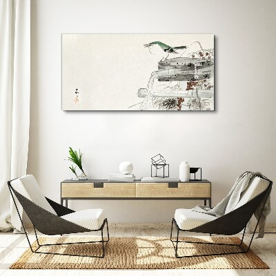 Vászonkép Madár egy japán táj előtt