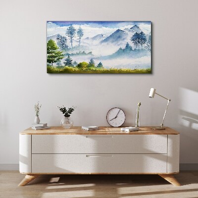 Vászonkép Hegyi táj a reggeli ködben