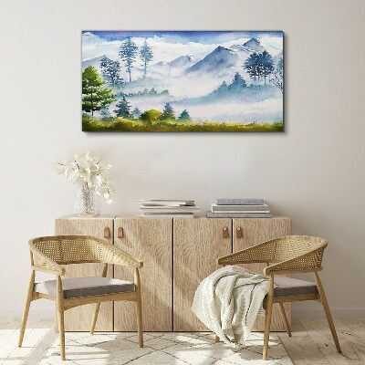 Vászonkép Hegyi táj a reggeli ködben